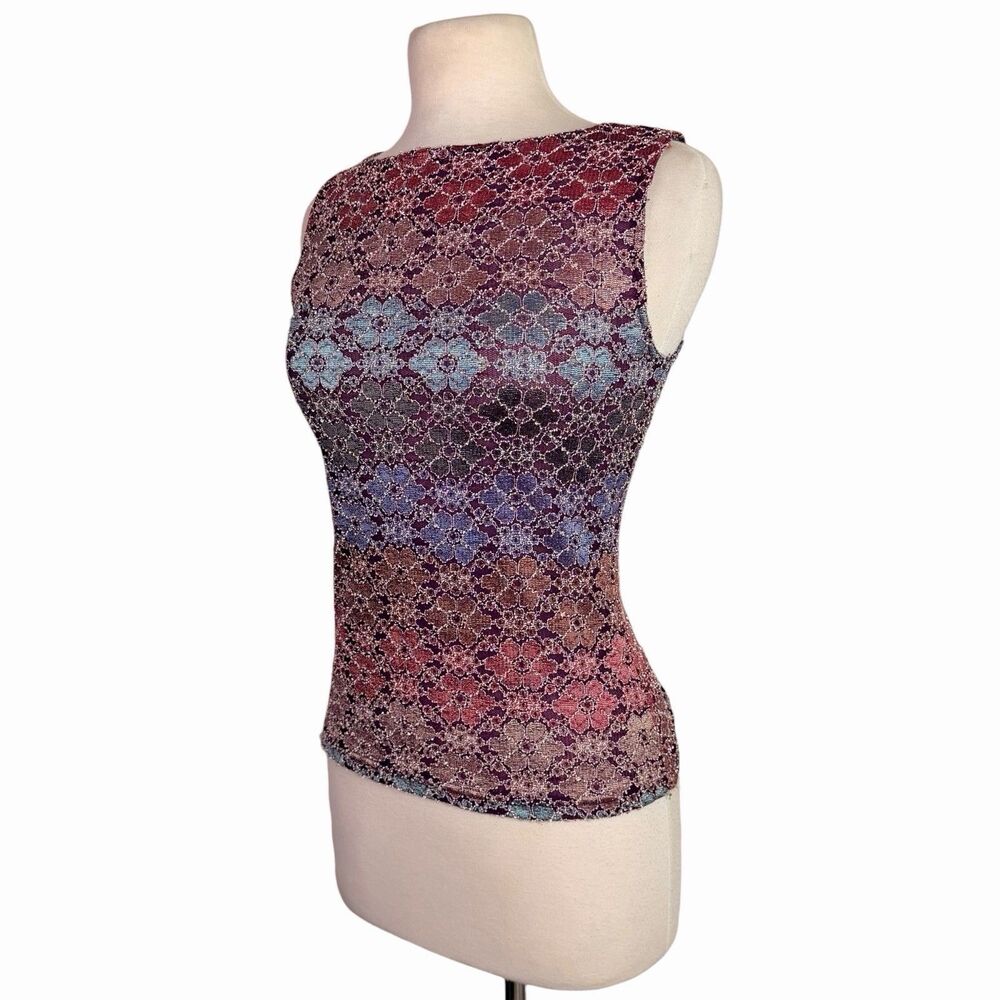 VTG No Boundaries Y2K Floral Knit Boat Neck Tank Top 90s Whimsigoth Grunge Small - Picture 5 of 15